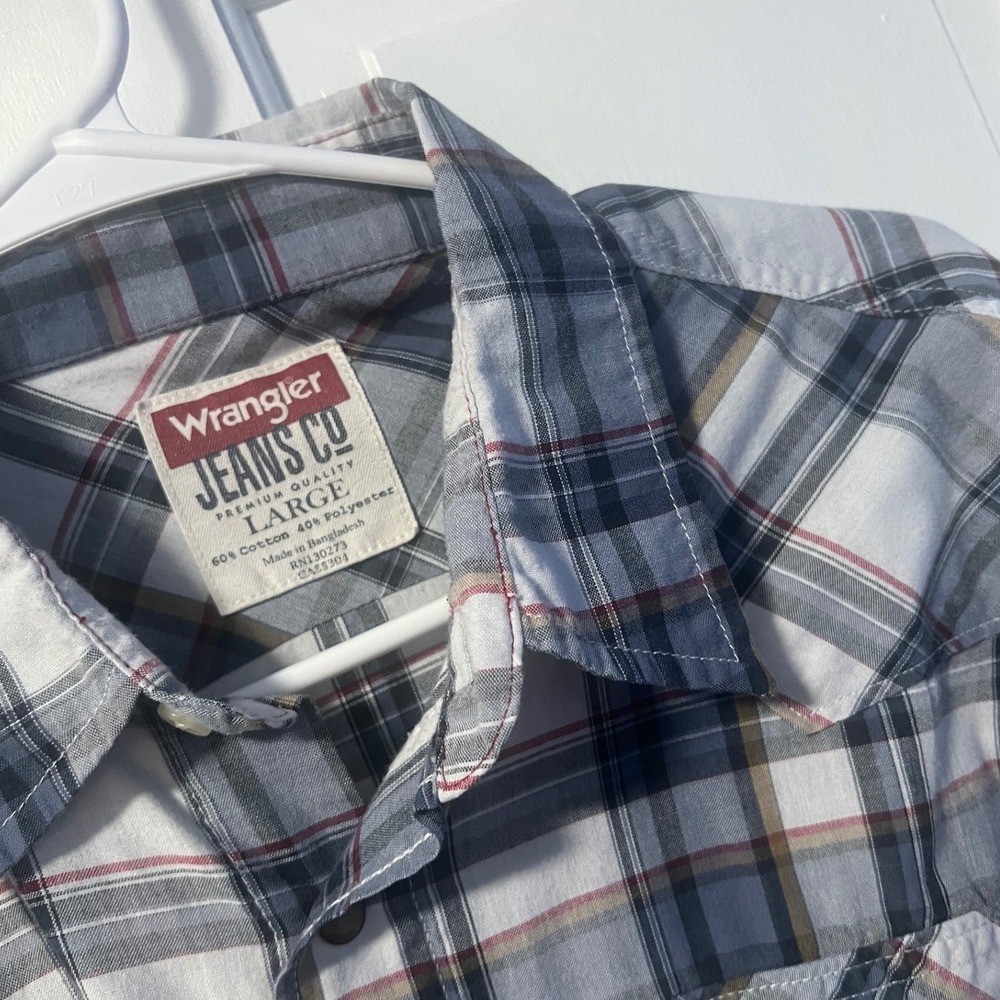 Wrangler‎ Western Shirt Mens Large Blue Plaid Button Up